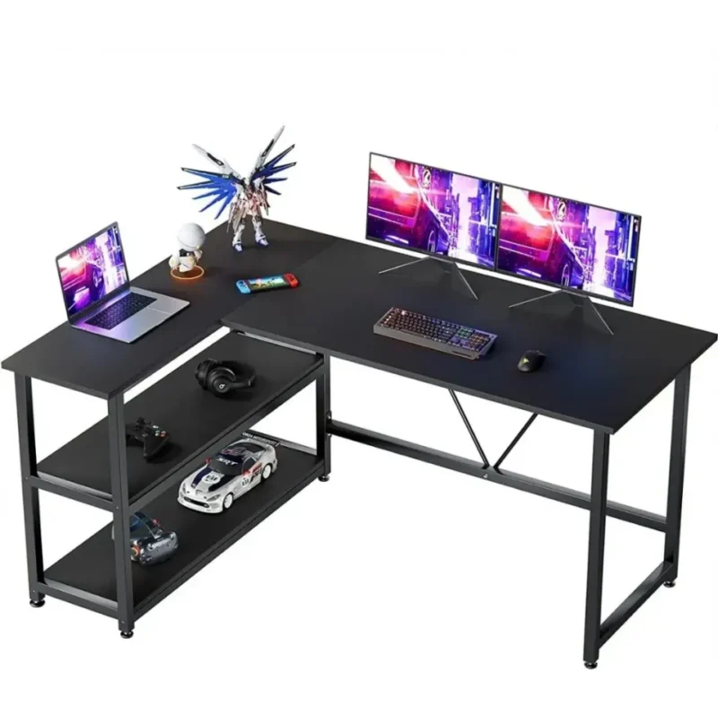 L Shaped Desk with Storage Shelves Corner